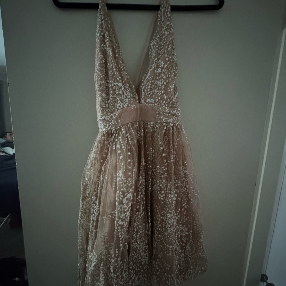 Hope's Beige Lace Mini Dress